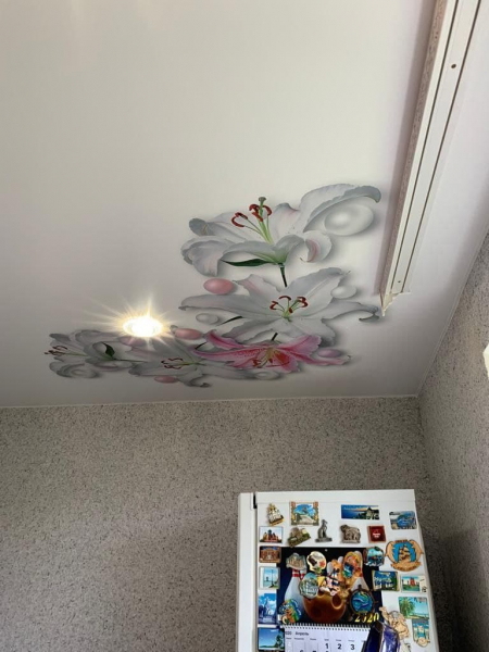 Фотопечать на натяжном потолке со скрытым карнизом